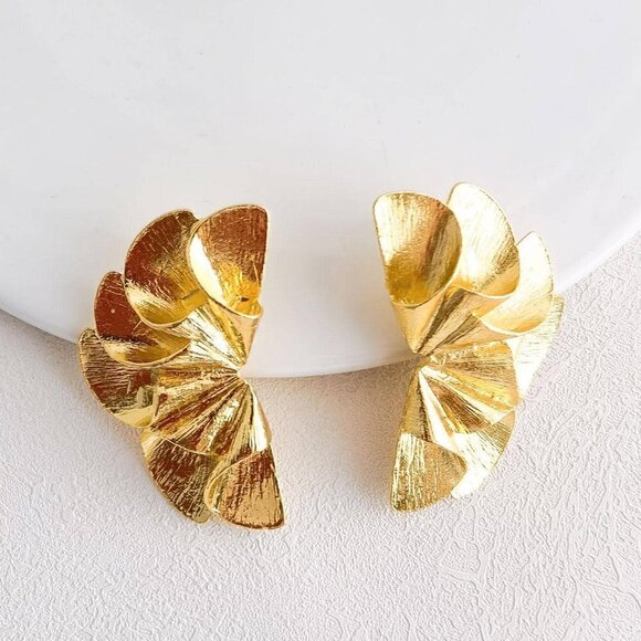 Gold Preppy Textured Metal Stud Earrings - Picture 3 of 3